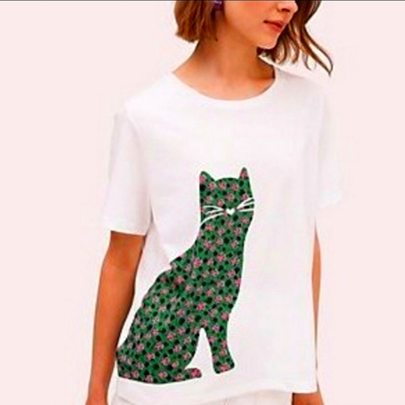 kate spade Tops - Kate Spade Garden Cat White Tee